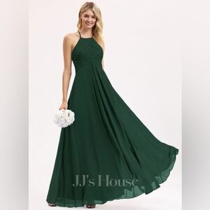 JJ’ House Cecily A-line Pleated Chiffon Dress #105573 in Hunter Green